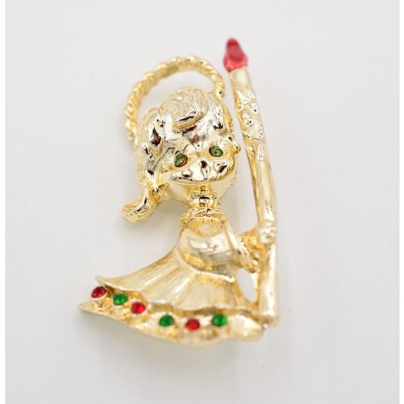 Tancer II Vintage Christmas Angel Pin Brooch Enamel Gold Holiday Signed BinAJ - Picture 2 of 12